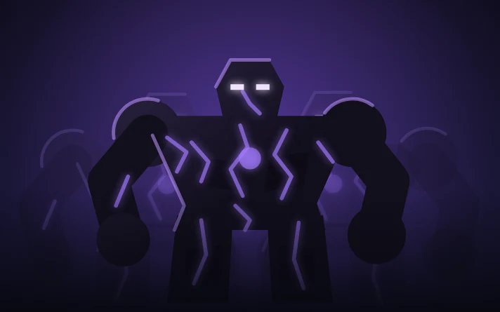 Shadow Titan: violett titan med två skuggkopior bakom sig